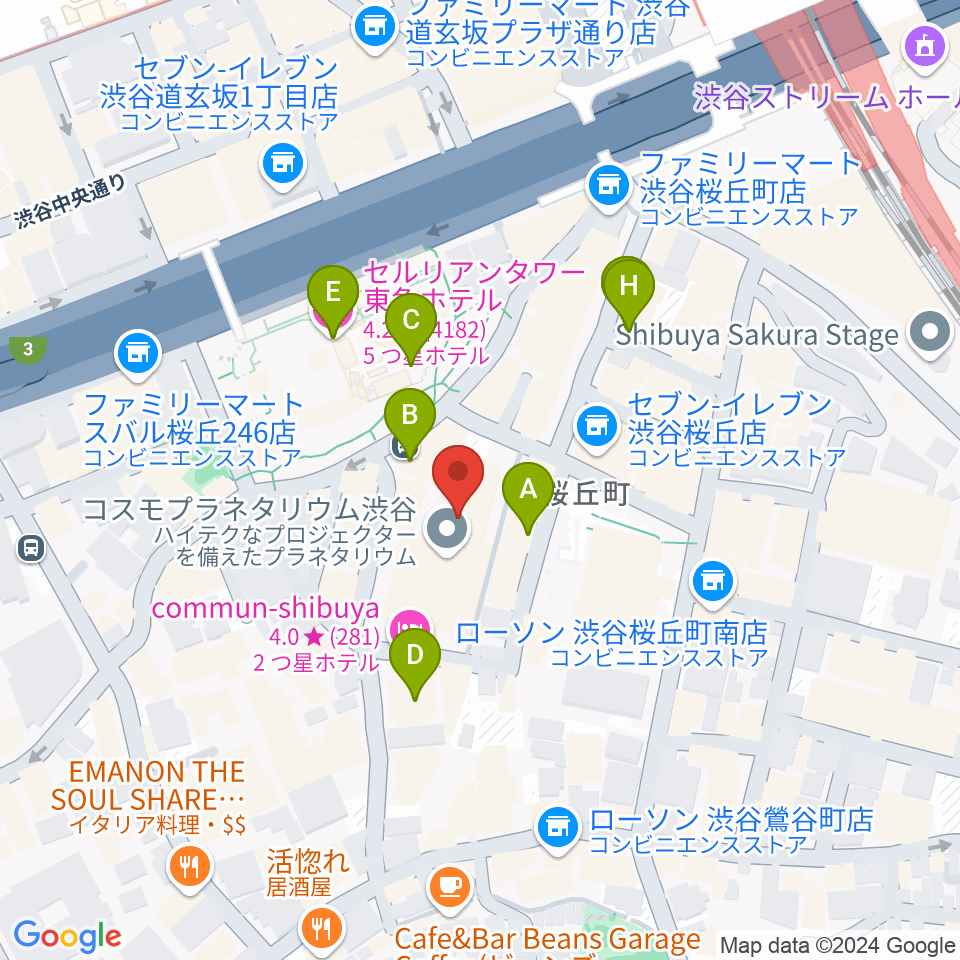 渋谷区文化総合センター大和田周辺のカフェ一覧地図