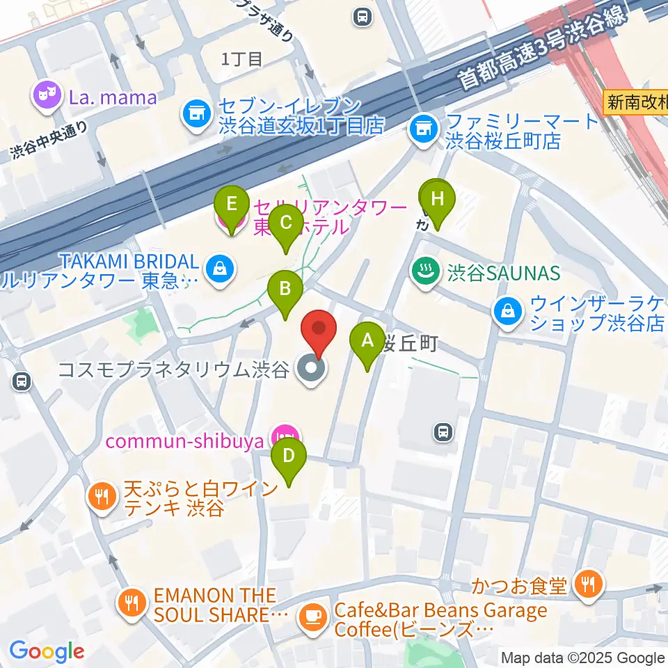 渋谷区文化総合センター大和田周辺のカフェ一覧地図