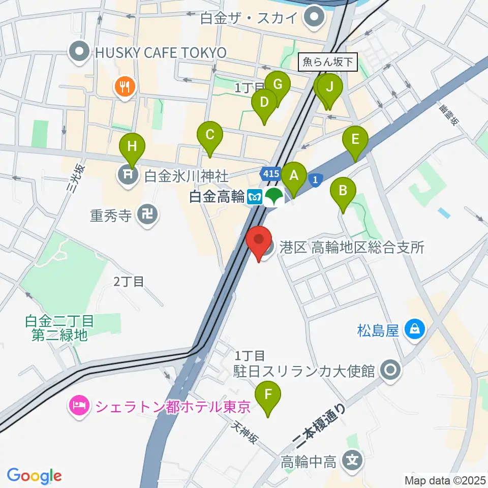 高輪区民センター周辺のカフェ一覧地図