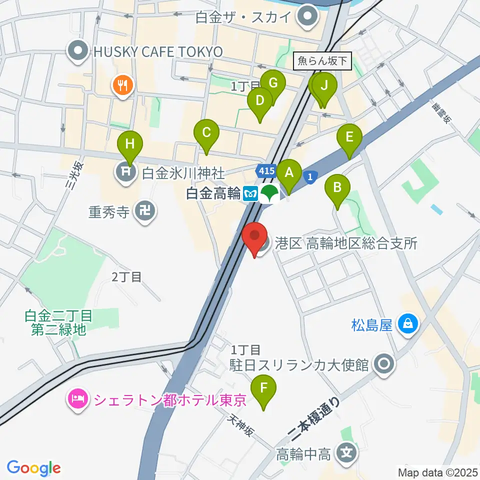 高輪区民センター周辺のカフェ一覧地図