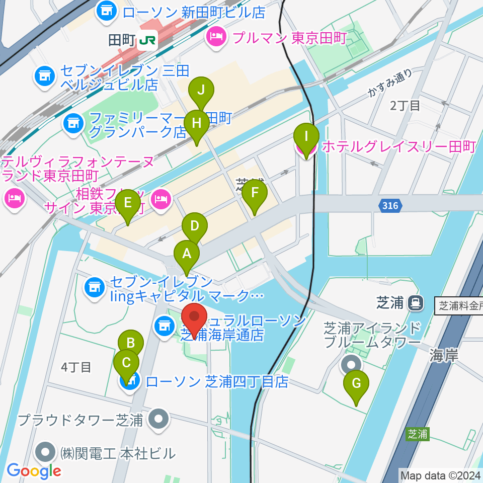 芝浦港南区民センター周辺のカフェ一覧地図