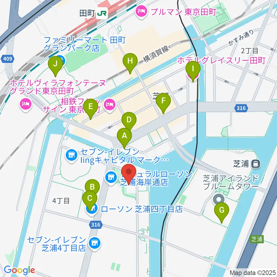 芝浦港南区民センター周辺のカフェ一覧地図