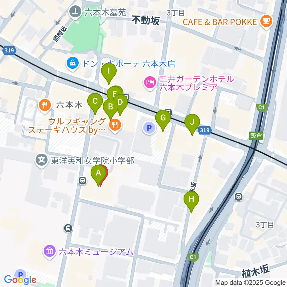 港区麻布区民センター周辺のカフェ一覧地図