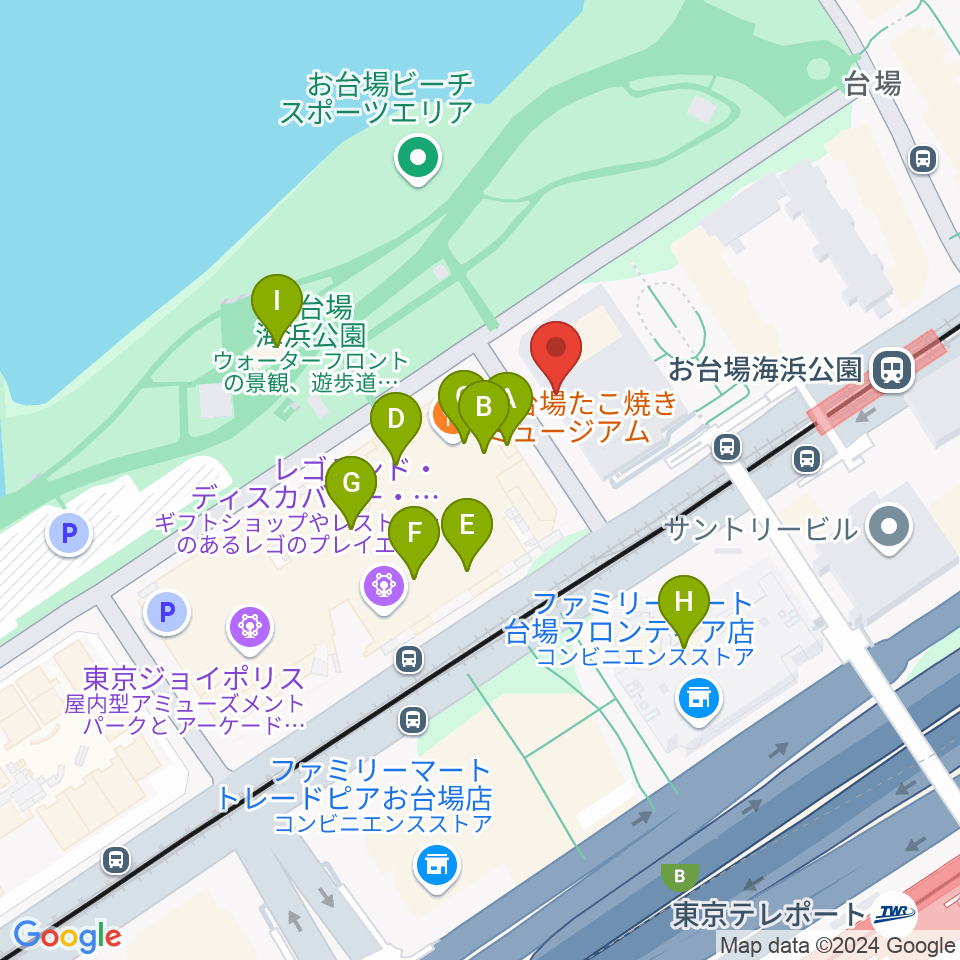 港区立台場区民センター周辺のカフェ一覧地図