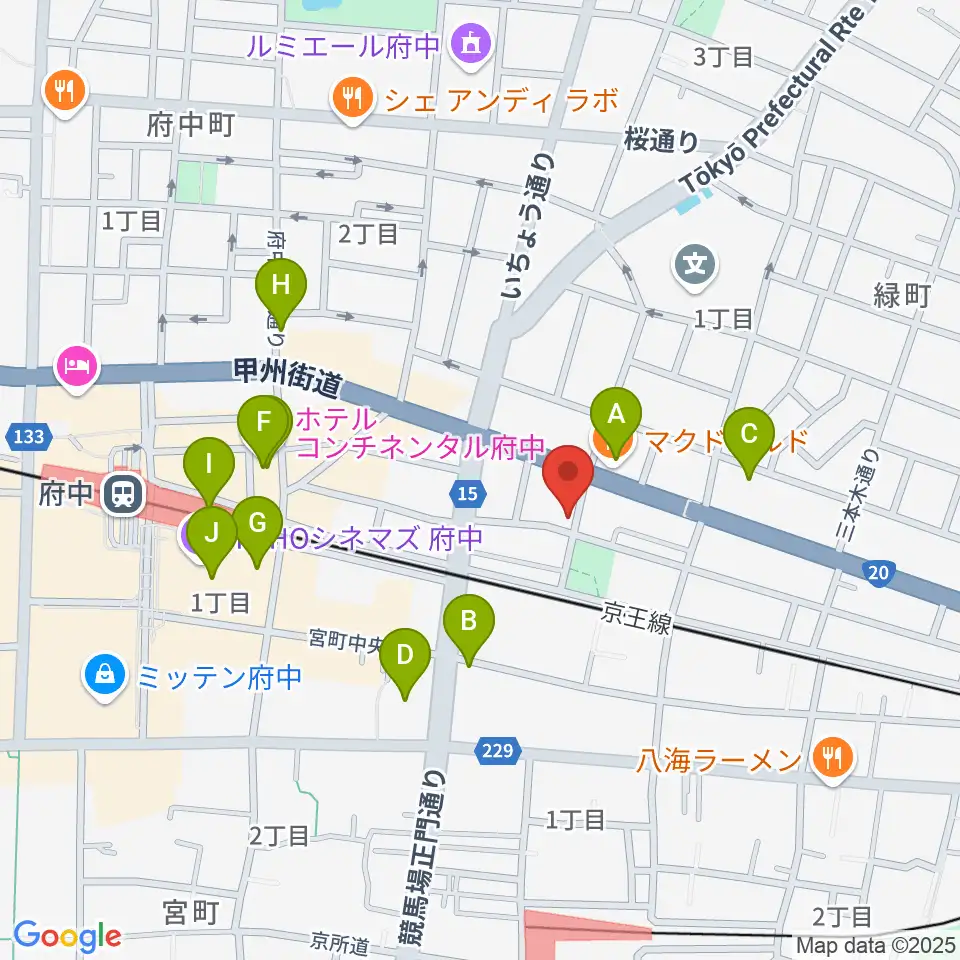 府中スタジオフライト周辺のカフェ一覧地図