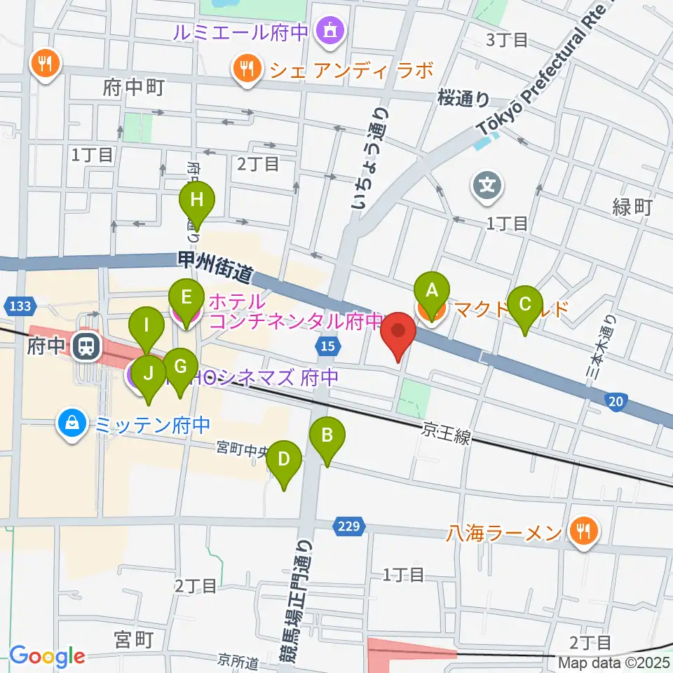 府中スタジオフライト周辺のカフェ一覧地図