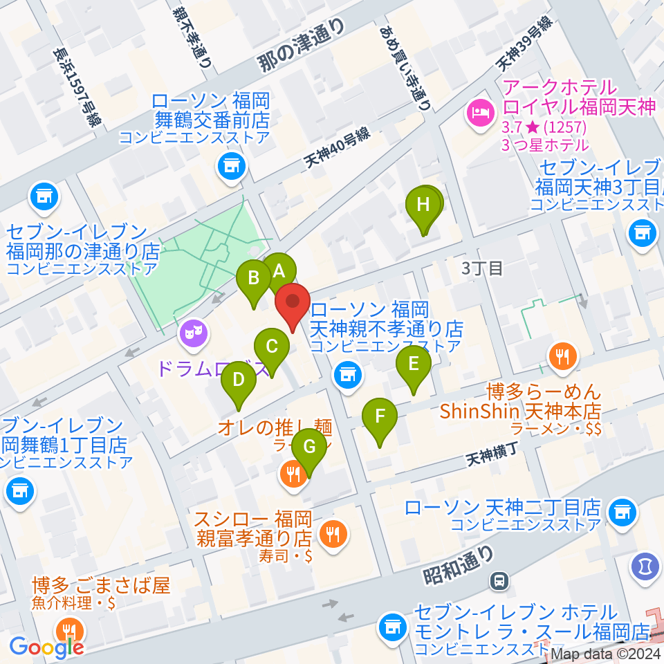 天神ブードゥーラウンジ周辺のカフェ一覧地図