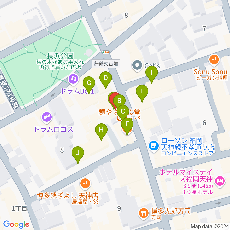 天神ブードゥーラウンジ周辺のカフェ一覧地図