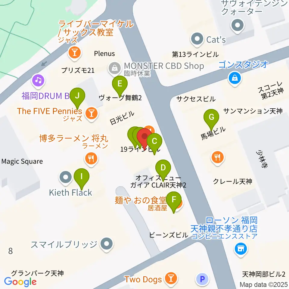 天神ブードゥーラウンジ周辺のカフェ一覧地図