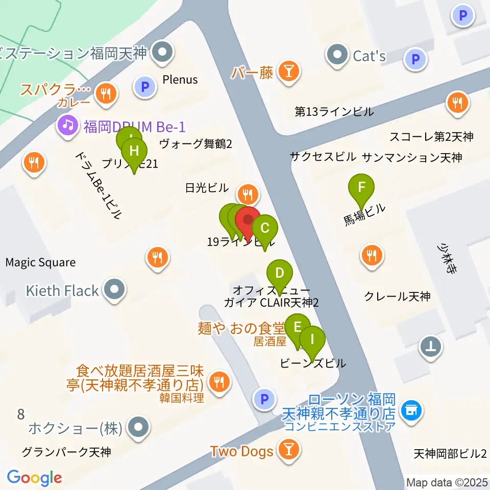天神ブードゥーラウンジ周辺のカフェ一覧地図
