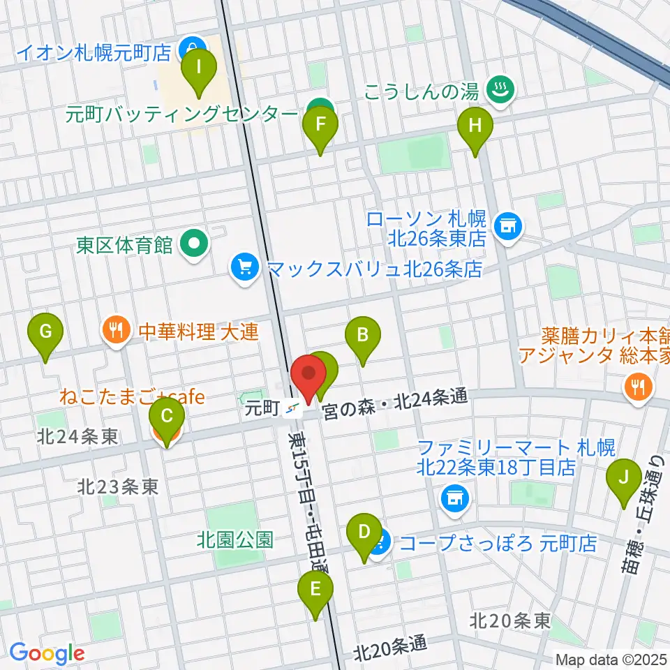 ローランドミュージックスクール札幌元町校周辺のカフェ一覧地図