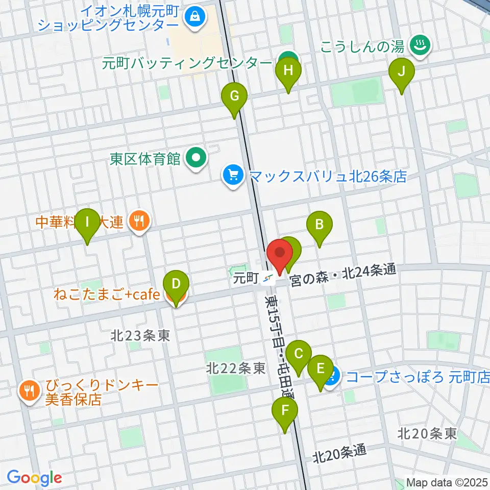 ローランドミュージックスクール札幌元町校周辺のカフェ一覧地図