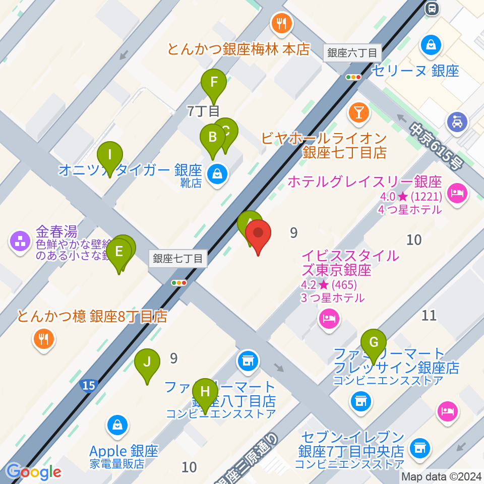 ヤマハ銀座店周辺のカフェ一覧地図