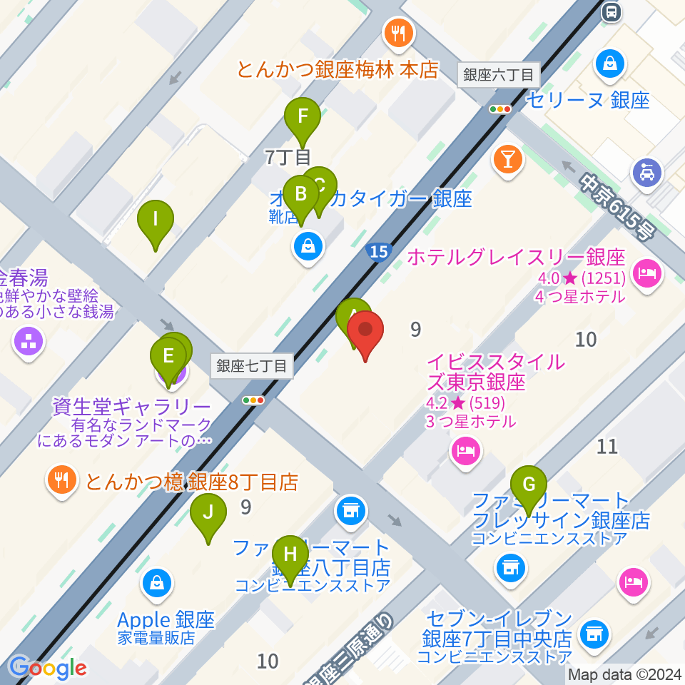 ヤマハ銀座店周辺のカフェ一覧地図