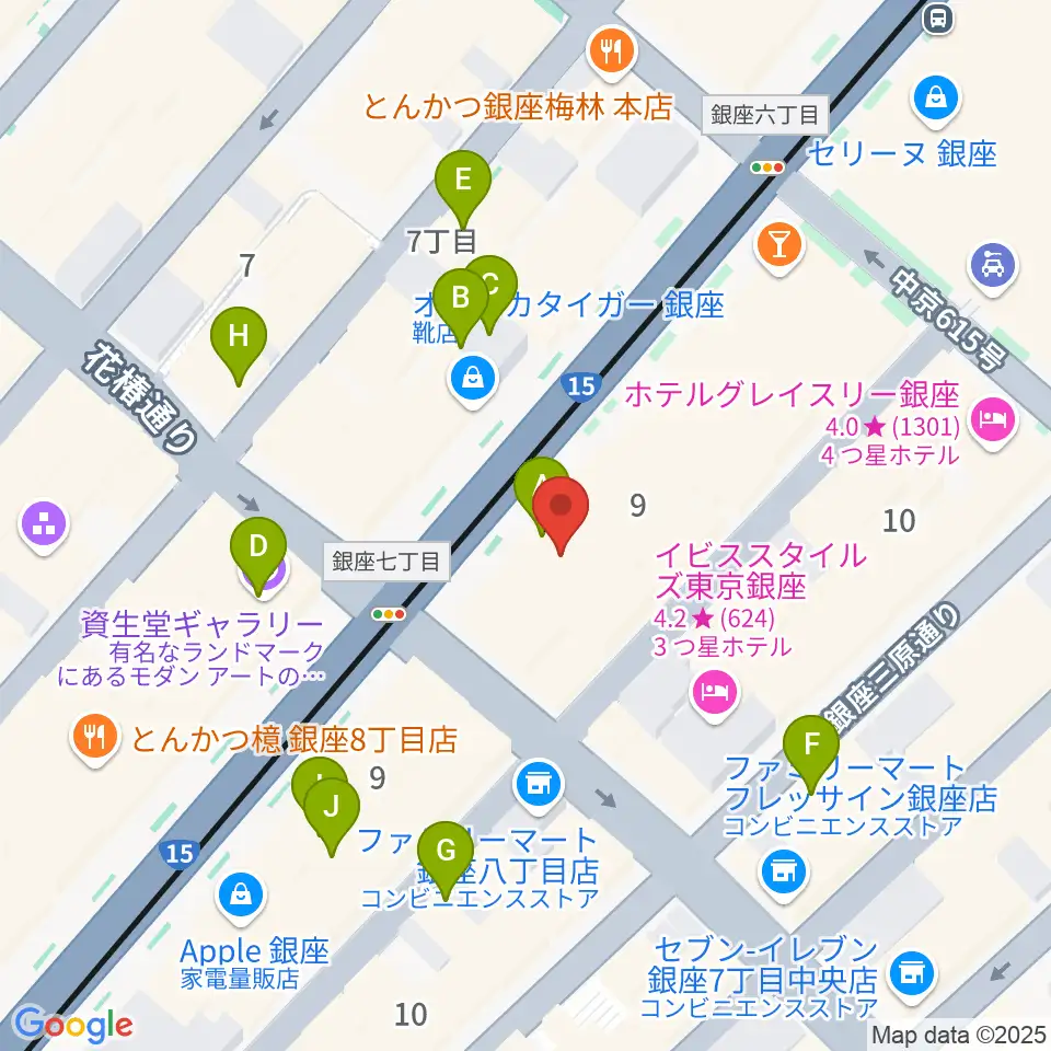 ヤマハ銀座店周辺のカフェ一覧地図