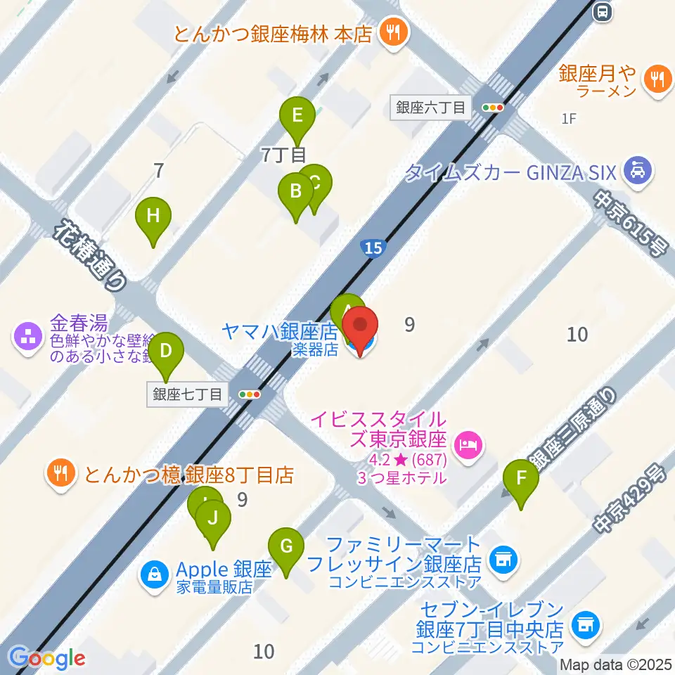 ヤマハ銀座店周辺のカフェ一覧地図