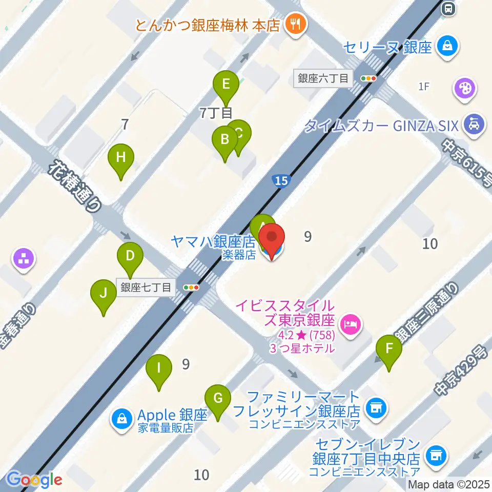 ヤマハ銀座店周辺のカフェ一覧地図