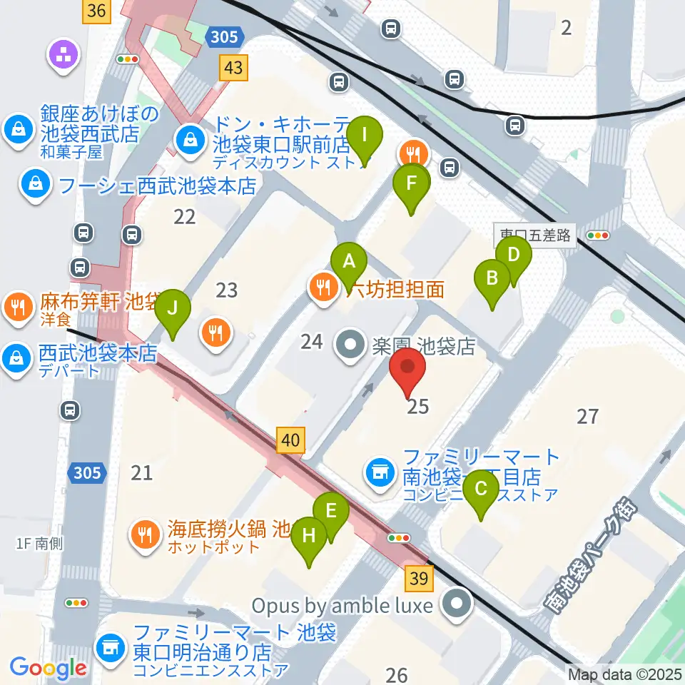 ヤマハミュージック 池袋店周辺のカフェ一覧地図