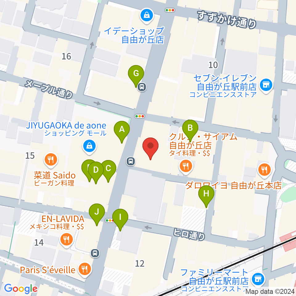 ミュージックアベニュー自由が丘 ヤマハミュージック周辺のカフェ一覧地図