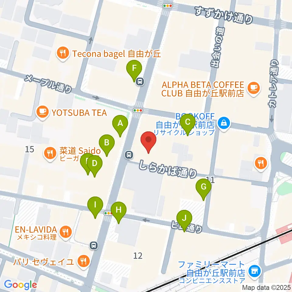 ミュージックアベニュー自由が丘 ヤマハミュージック周辺のカフェ一覧地図