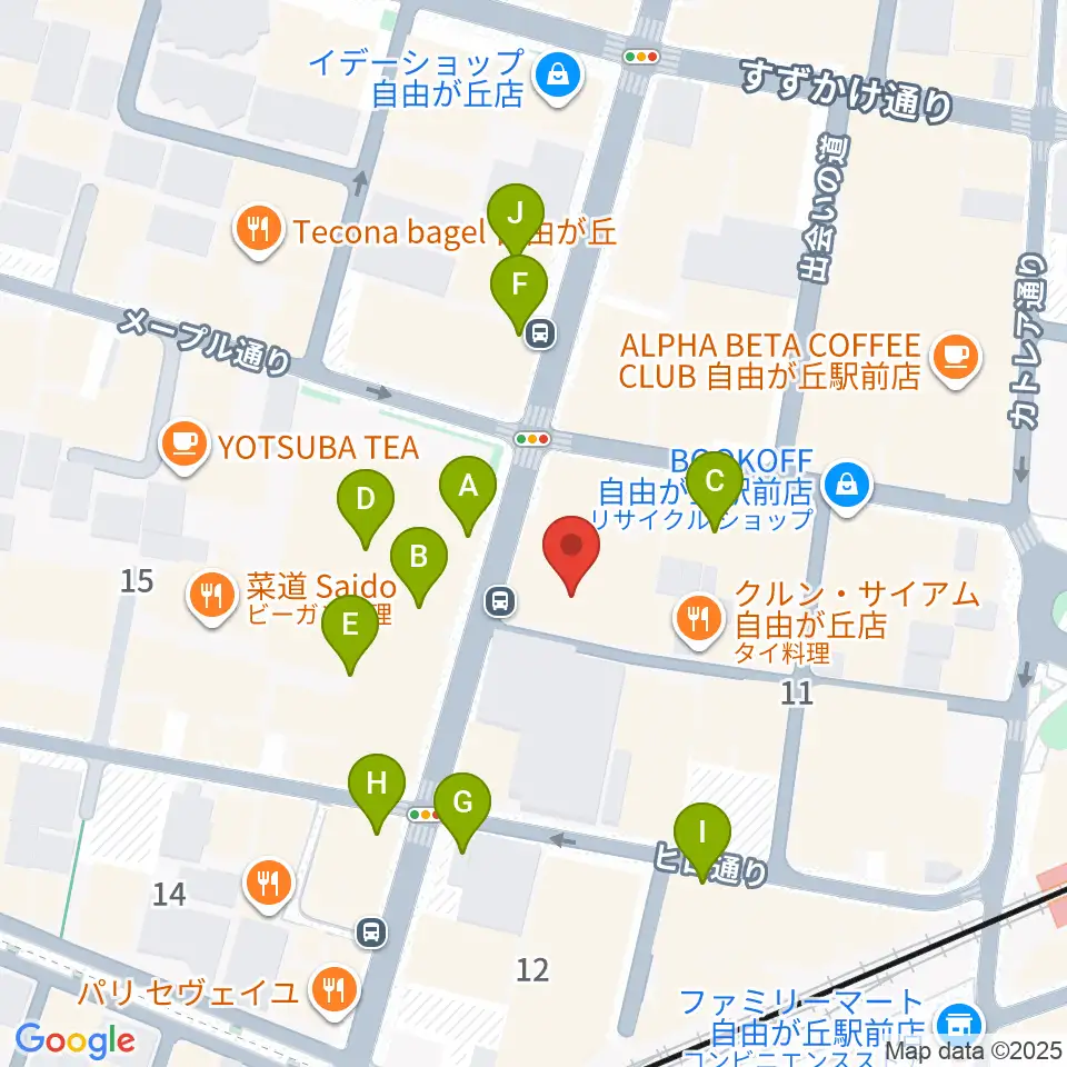 ミュージックアベニュー自由が丘 ヤマハミュージック周辺のカフェ一覧地図