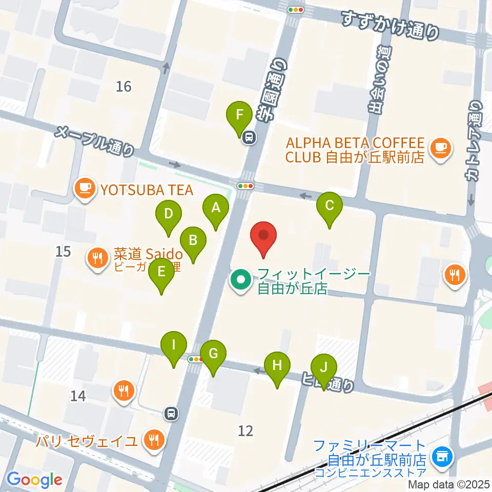 ミュージックアベニュー自由が丘 ヤマハミュージック周辺のカフェ一覧地図
