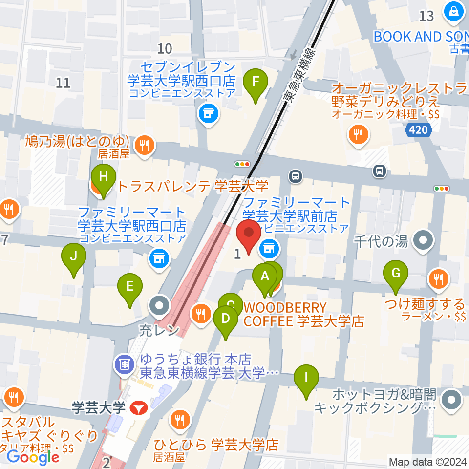 学芸大学センター ヤマハミュージック周辺のカフェ一覧地図