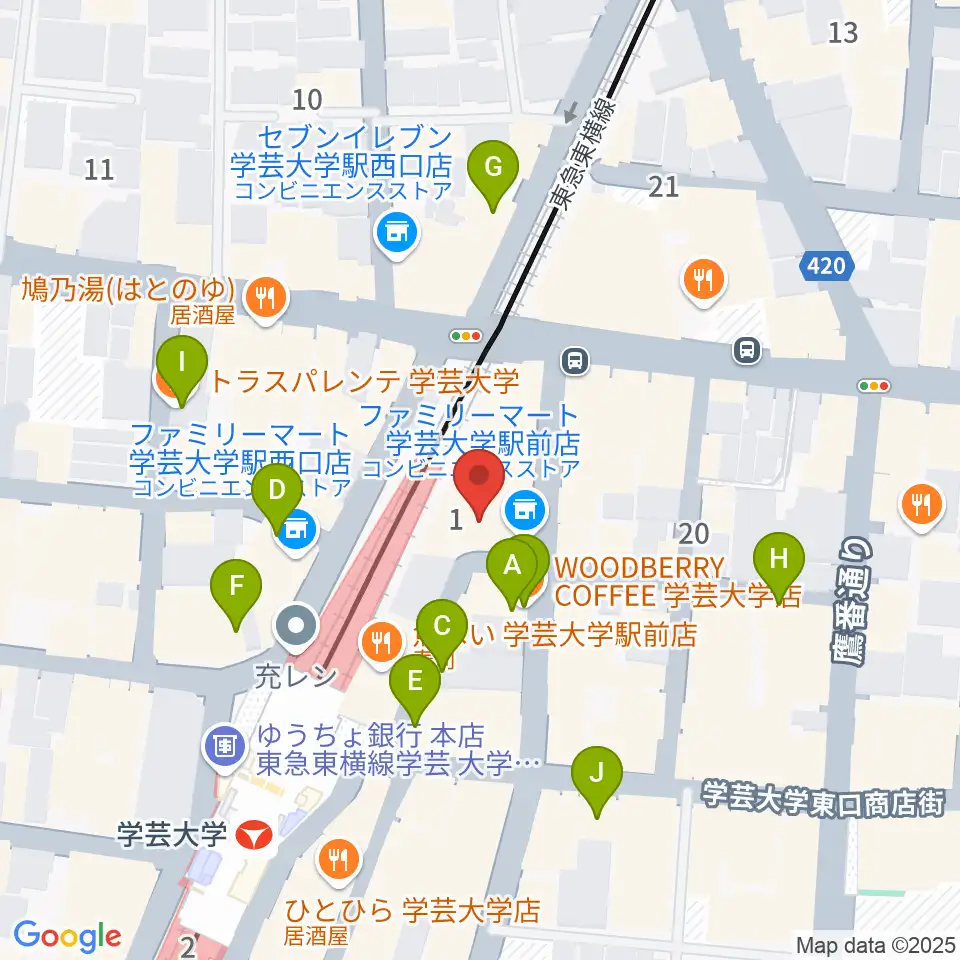 学芸大学センター ヤマハミュージック周辺のカフェ一覧地図