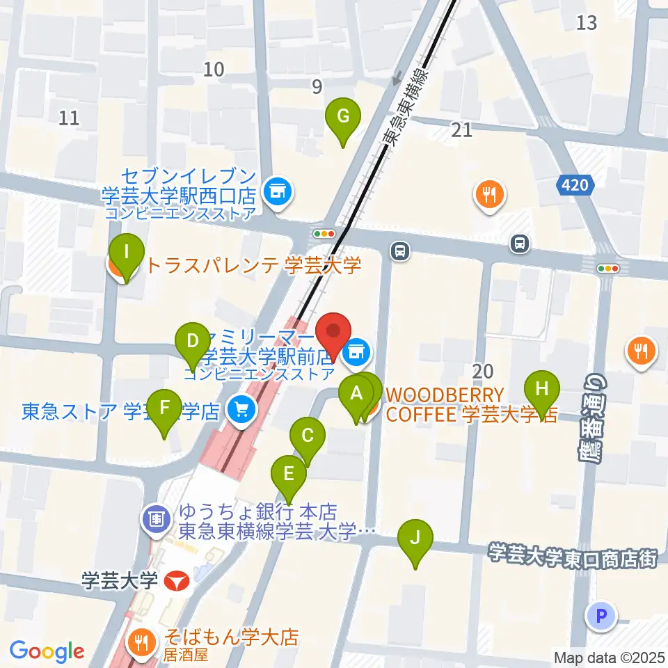 学芸大学センター ヤマハミュージック周辺のカフェ一覧地図