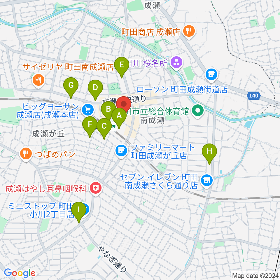 スタジオSOPIC 町田市JR成瀬駅前店周辺のカフェ一覧地図