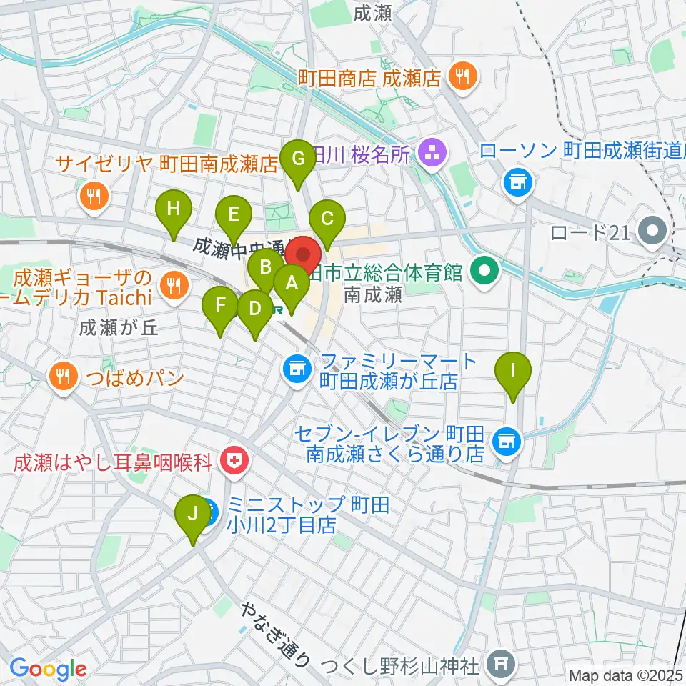 スタジオSOPIC 町田市JR成瀬駅前店周辺のカフェ一覧地図