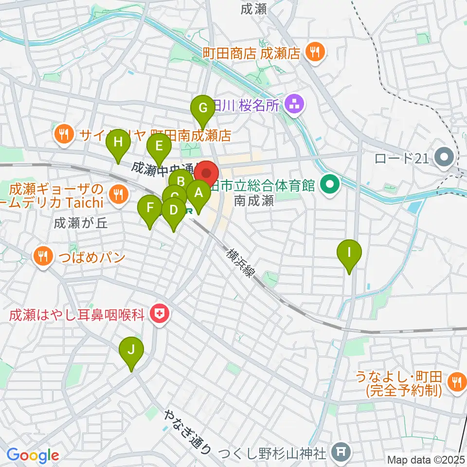 スタジオSOPIC 町田市JR成瀬駅前店周辺のカフェ一覧地図