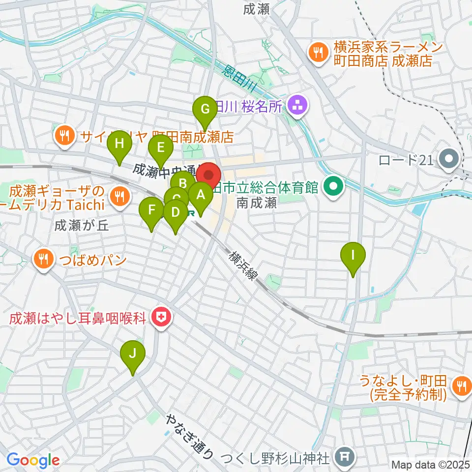 スタジオSOPIC 町田市JR成瀬駅前店周辺のカフェ一覧地図