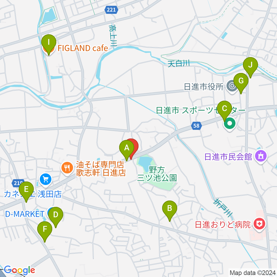 トーンウッドギター工房周辺のカフェ一覧地図