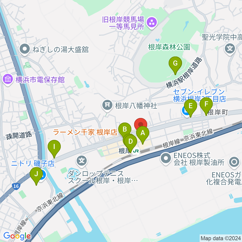 根岸センター ヤマハミュージック周辺のカフェ一覧地図