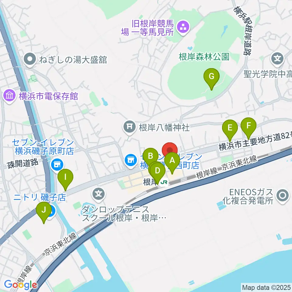 根岸センター ヤマハミュージック周辺のカフェ一覧地図