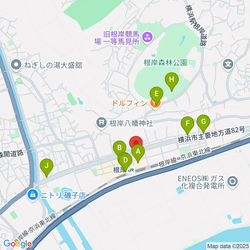 根岸センター ヤマハミュージック周辺のカフェ一覧地図