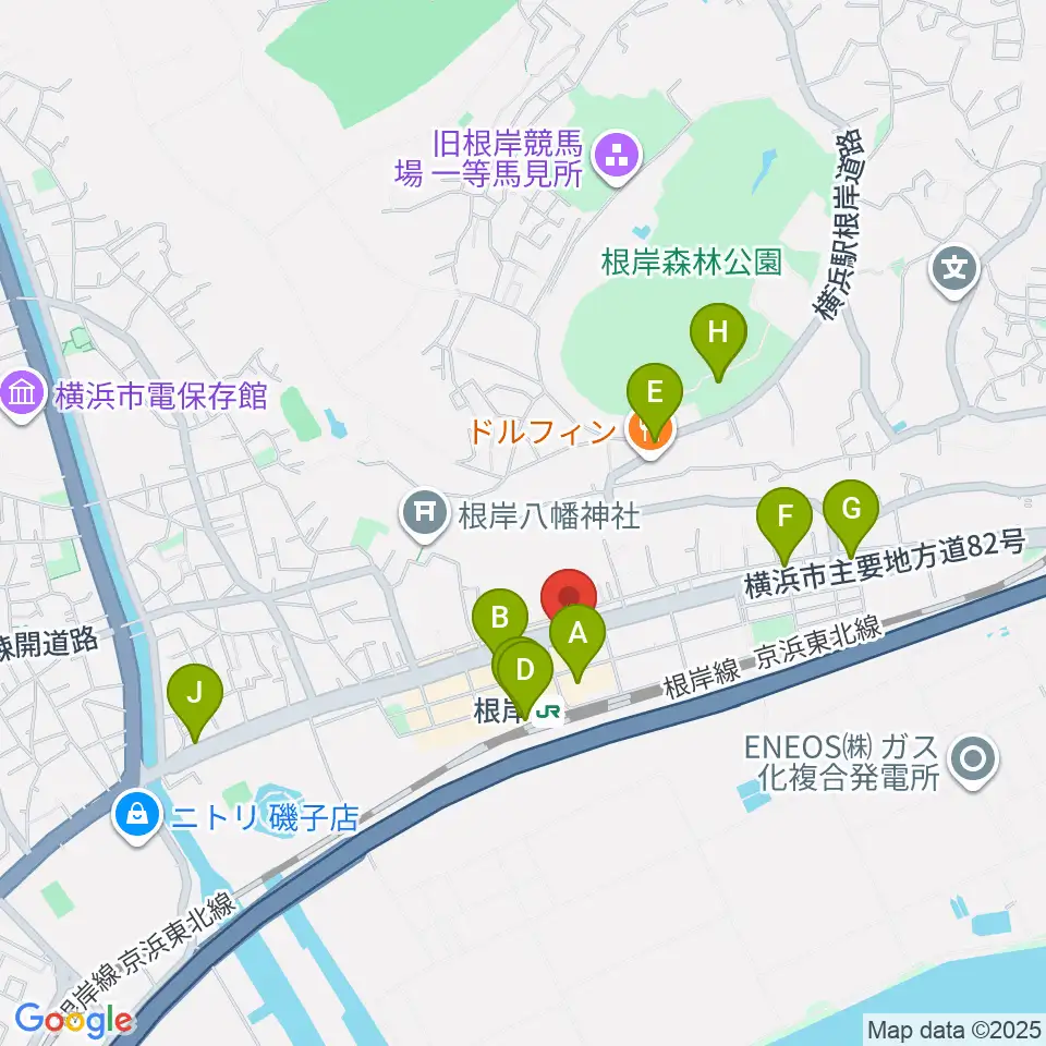 根岸センター ヤマハミュージック周辺のカフェ一覧地図