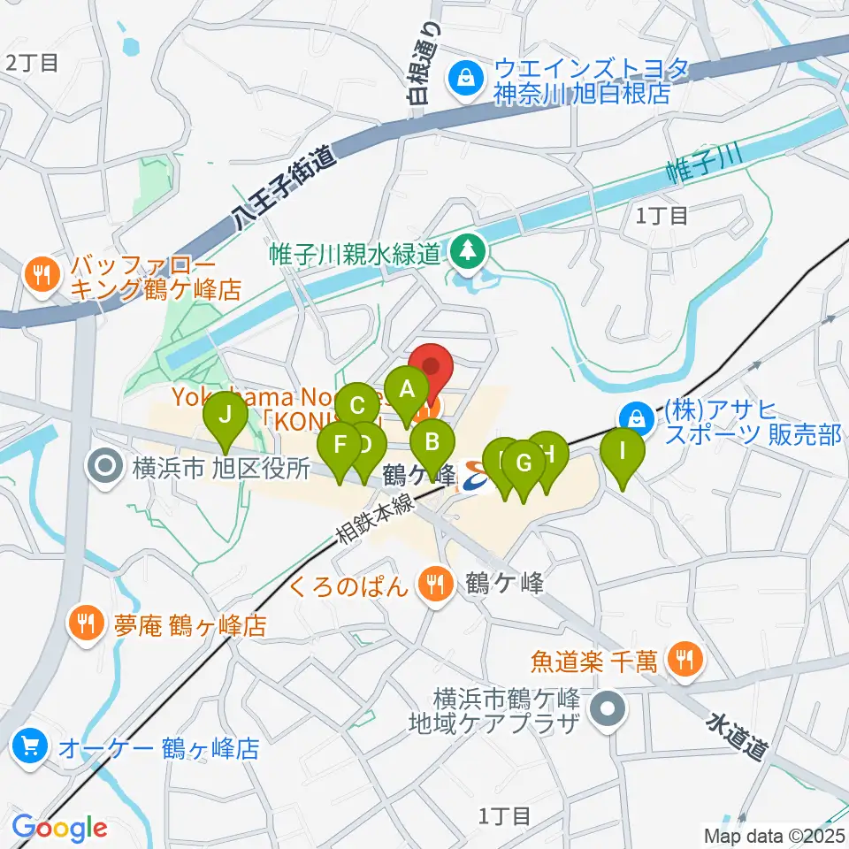 鶴ヶ峰センター ヤマハミュージック周辺のカフェ一覧地図