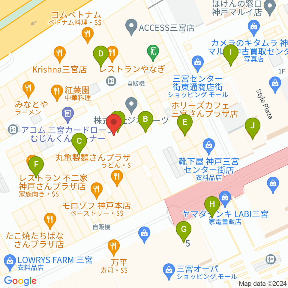 Qsic周辺のカフェ一覧地図