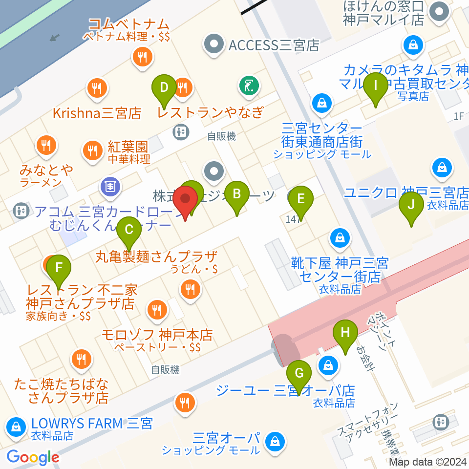 Qsic周辺のカフェ一覧地図