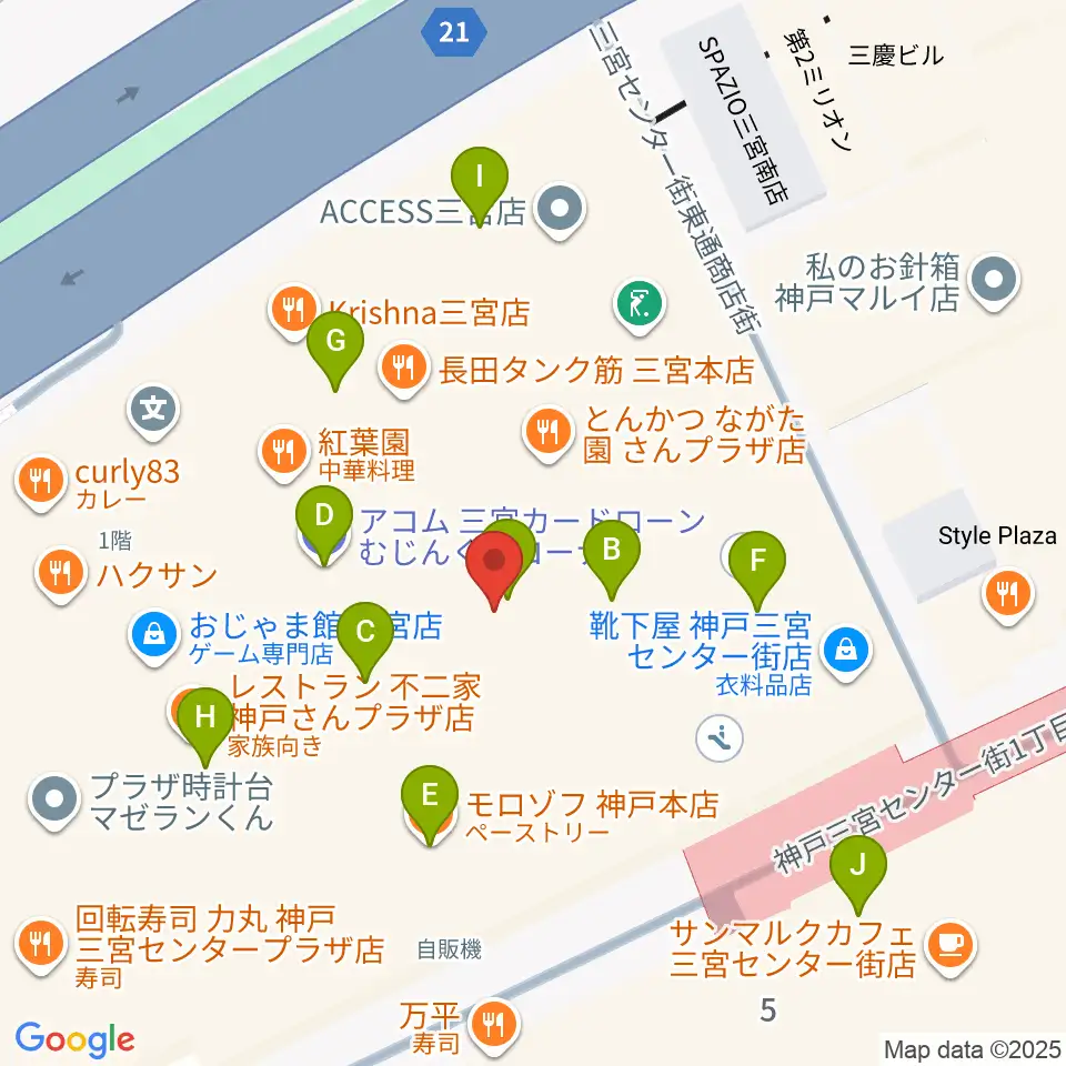 Qsic周辺のカフェ一覧地図
