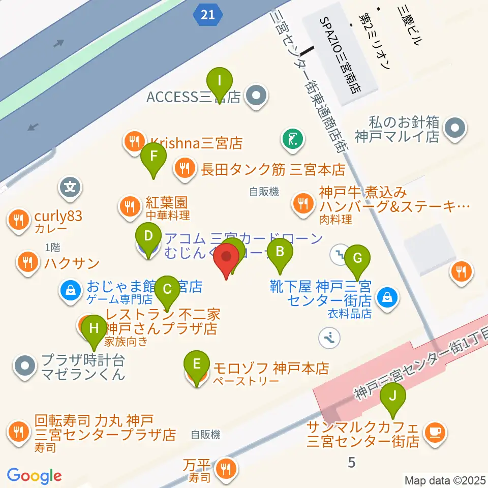 Qsic周辺のカフェ一覧地図