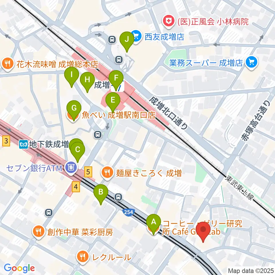 ローズマリーミュージックスクール成増教室周辺のカフェ一覧地図