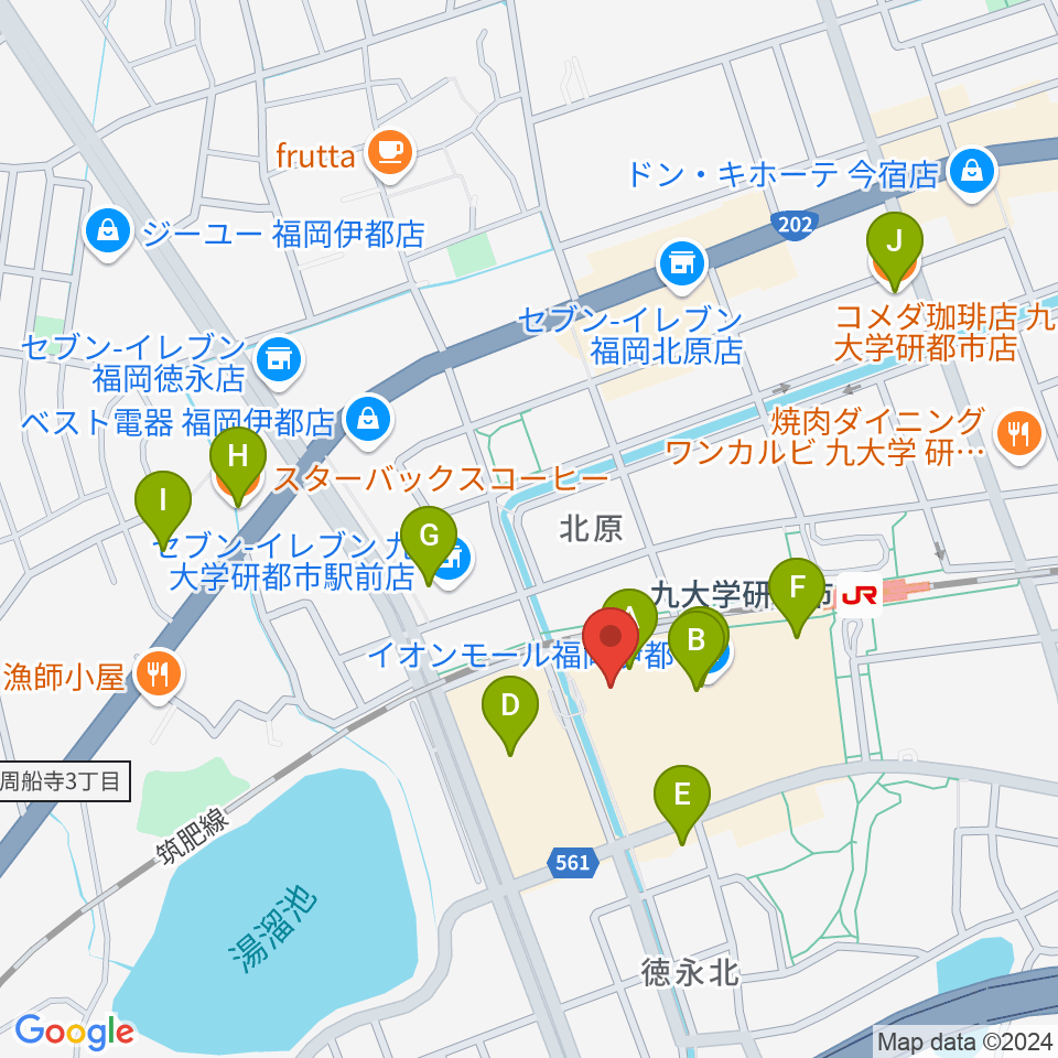 ヨシダ楽器イオン福岡伊都店周辺のカフェ一覧地図