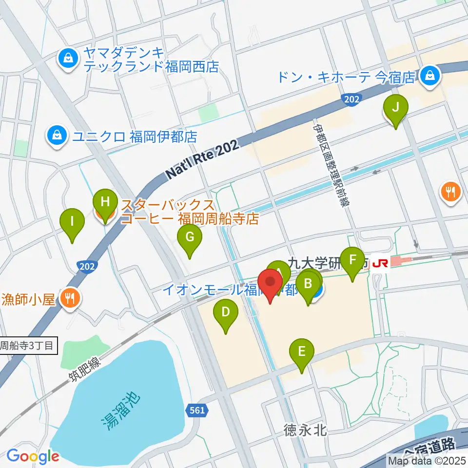 ヨシダ楽器イオン福岡伊都店周辺のカフェ一覧地図