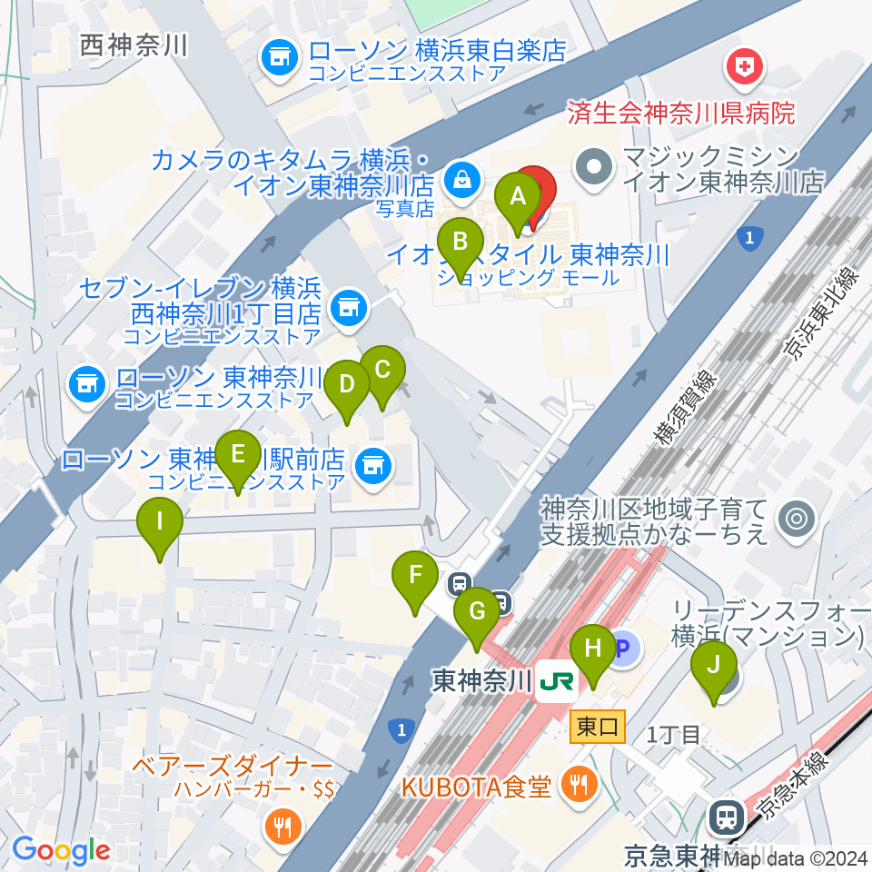 イオン東神奈川センター ヤマハミュージック周辺のカフェ一覧地図