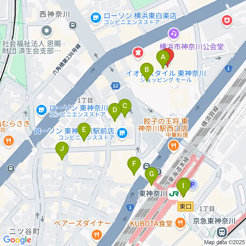イオン東神奈川センター ヤマハミュージック周辺のカフェ一覧地図