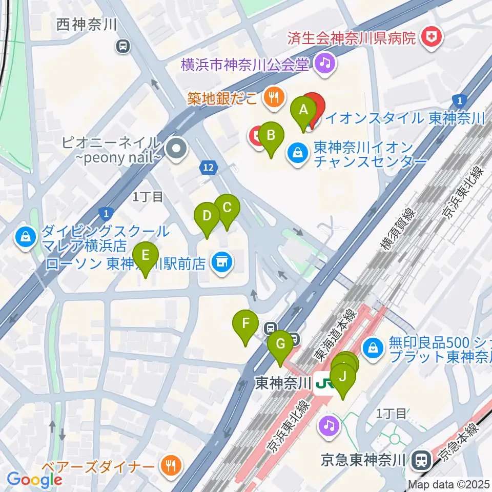 イオン東神奈川センター ヤマハミュージック周辺のカフェ一覧地図