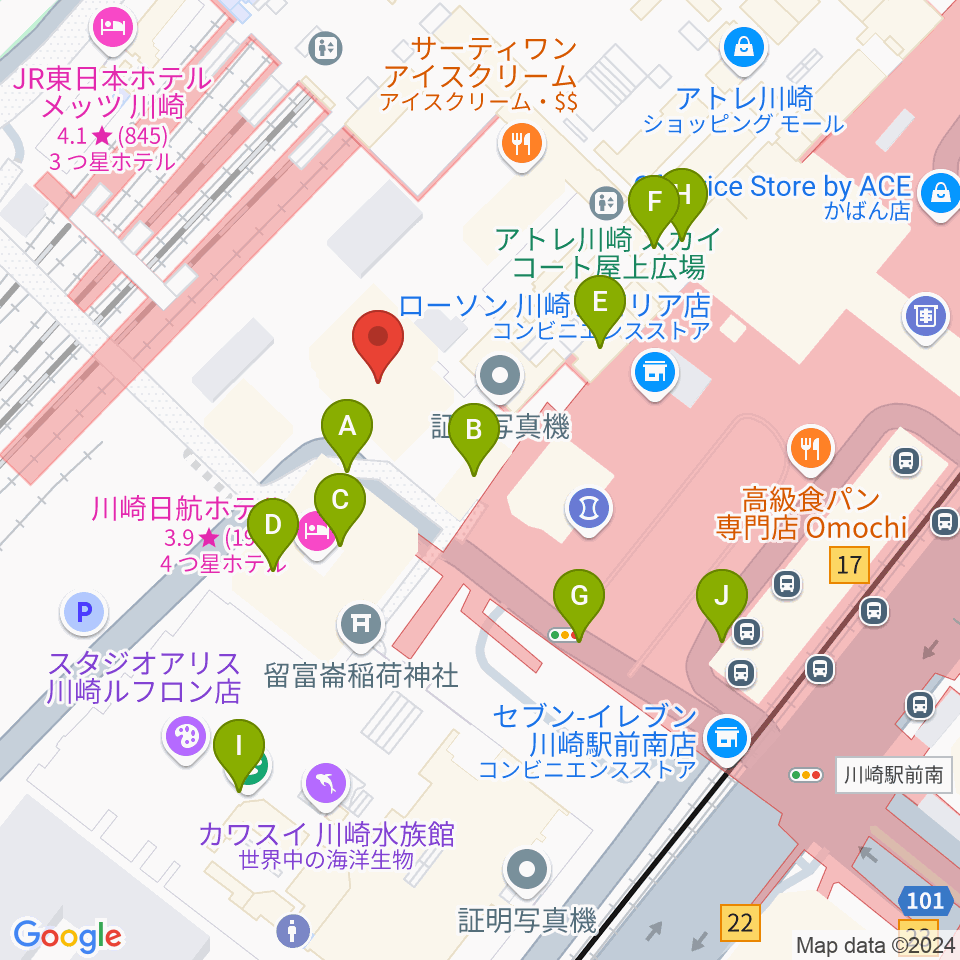 ユニスタイル川崎 ヤマハミュージック周辺のカフェ一覧地図